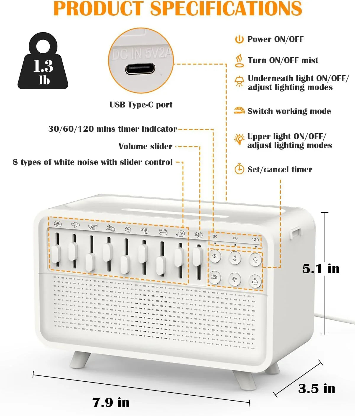 ππ₯πππ©π¬π¨π§πππ« 4 in 1 Bluetooth Speaker White Noise Sleep Aid Humidifier